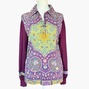 Etro Vintage Look Purple & Green Wool‎ Paisley Floral Top Sz M